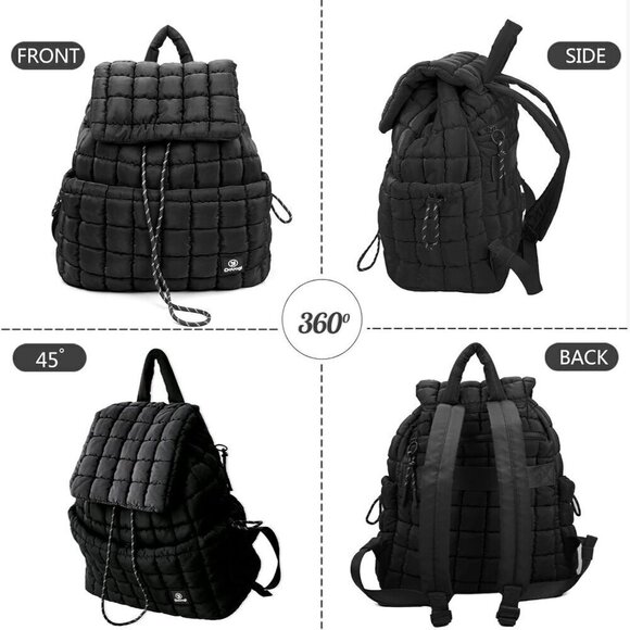 ? Doyogi Women Black Quilted Backpack Lightweight Puffer Casual Pack Travel Bag